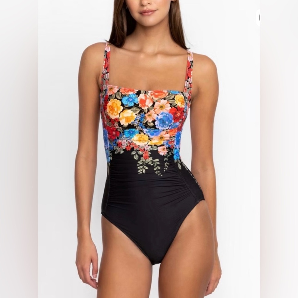 Johnny Was Floral Black One Piece Swimsuit
